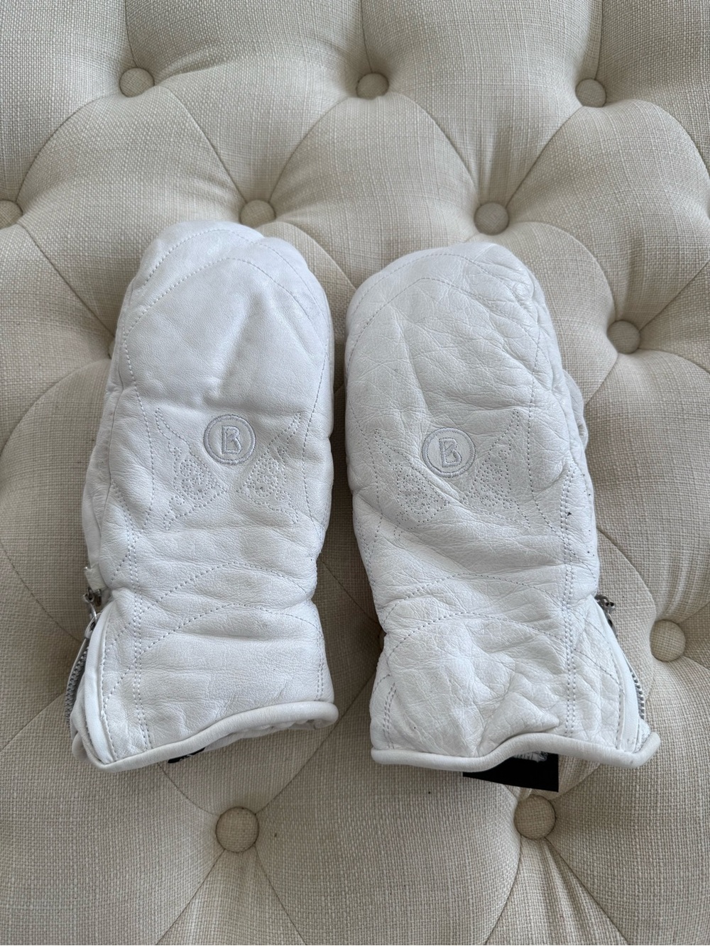White Quilted Mittens - Logo
